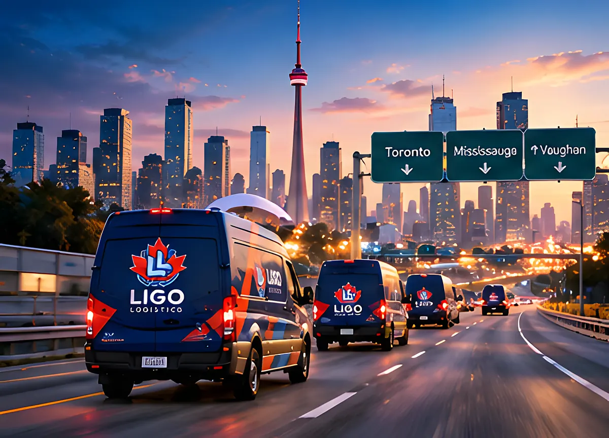 LIGO vans on a Toronto highway with signs for Toronto, Mississauga and Vaughan