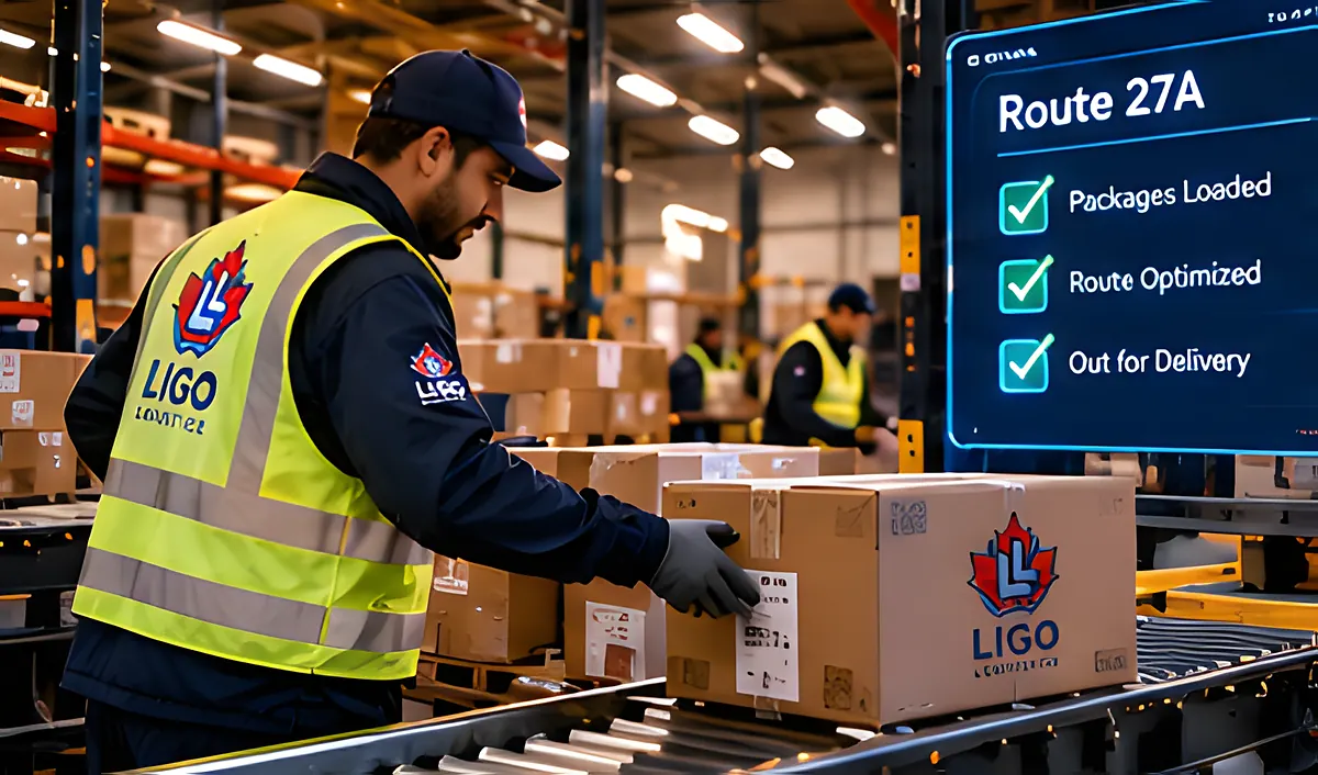 LIGO worker loading a branded parcel onto a conveyor